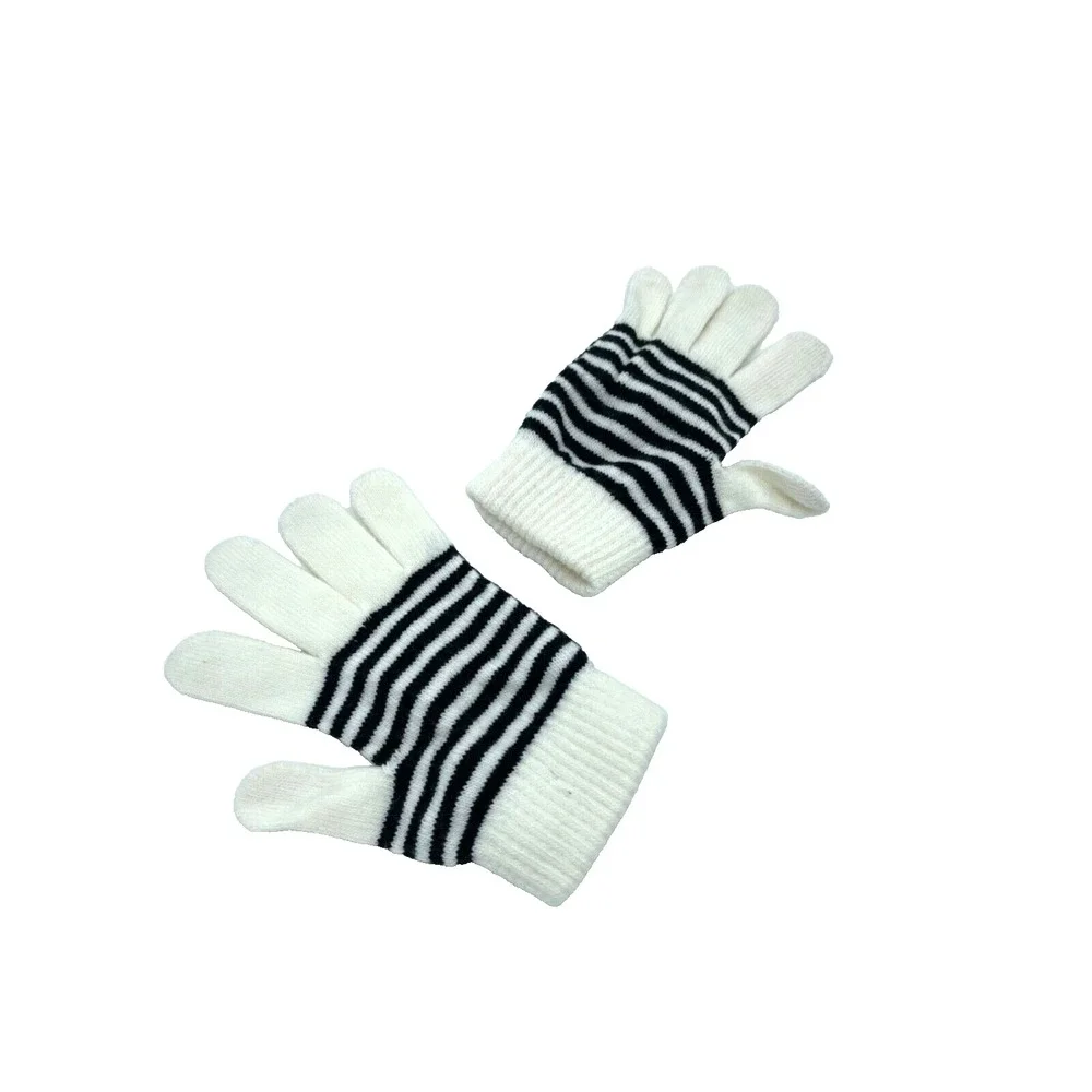 OLD NAVY - Little Girl's Gloves; White‎ with Black Stripes; soft